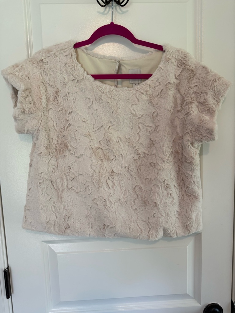 Maeve Cream Faux Fur Short Sleeve Top